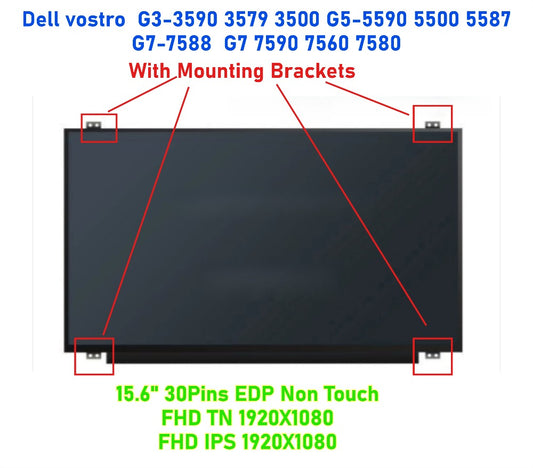 15.6" FHD 1920*1080P 30Pins EDP LCD Non Touch Screen Digitizer Display Assembly for Dell vostro  G3-3590 3579 3500 G5-5590 5500 5587 G7-7588  G7 7590 7560 7580 NT156WHM-N42 N156BGA-EA2 Dell laptop repair parts