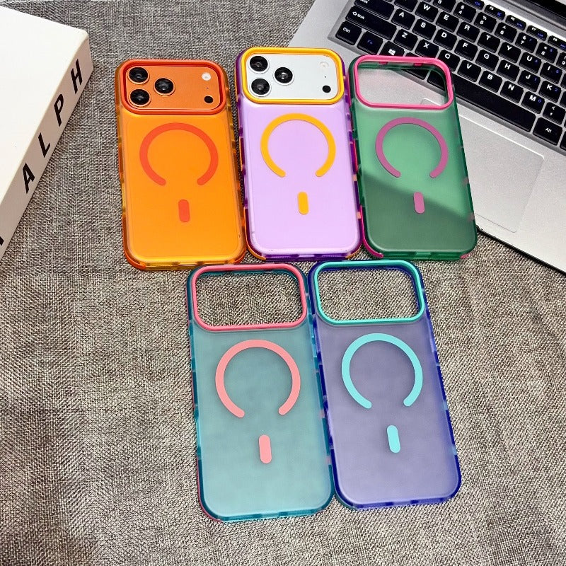 Contrast color matte strong magnetic attraction for iPhone17promax mobile phone case 2026 new female iPhone 17pro advanced sense 16promax large hole without lens 16pm super fire good-looking shell Phone accessories
