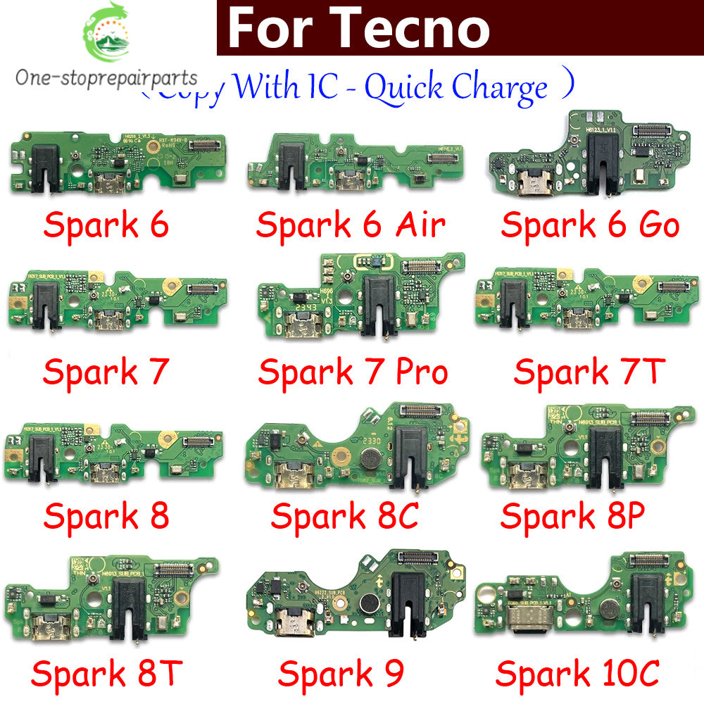 New USB Charge Port Dock Connector Charging Board Flex Cable For Tecno Spark 5 6 Air 7 7T 8 8C 8P 8T 10C 9 20 Pro Go 2022 2023 Tecno phone repair parts