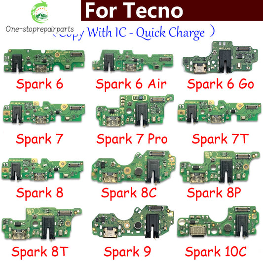 New USB Charge Port Dock Connector Charging Board Flex Cable For Tecno Spark 5 6 Air 7 7T 8 8C 8P 8T 10C 9 20 Pro Go 2022 2023 Tecno phone repair parts