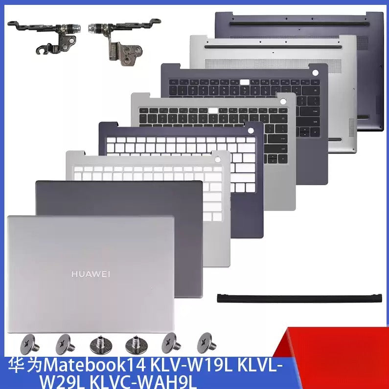 Cover case for HUAWEI Matebook14 KLV-W19 W29L KLVC-WFH9L KLVC-WFE9L Lcd back housing bezel frame upper tpcase palmrest bottom lower cover hinge HUAWEI laptop repair parts