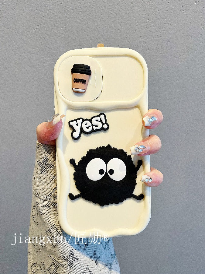 Accessories for iphone15promax phone case 13/14 fun cute sliding window coffee briquettes 14promax Phone accessories