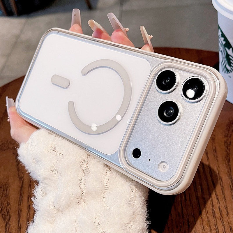 Transparent jelly magnetic suction for iPhone 17promax mobile phone case New iPhone16 women's large hole frame dopamine anti-drop protective case 15pro simple niche case Phone accessories