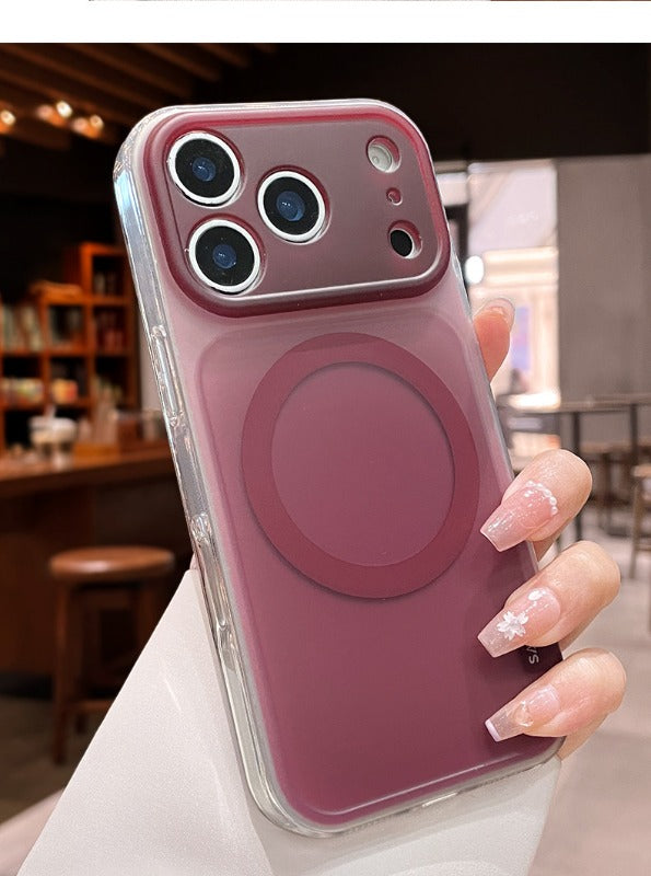 Simple skin matte iPhone 17promax mobile phone case new iPhone16 transparent soft edge women's strong magnetic adsorption protective cover 15pro fine hole lens head frame protection 14 matte surface gradual change Phone accessories