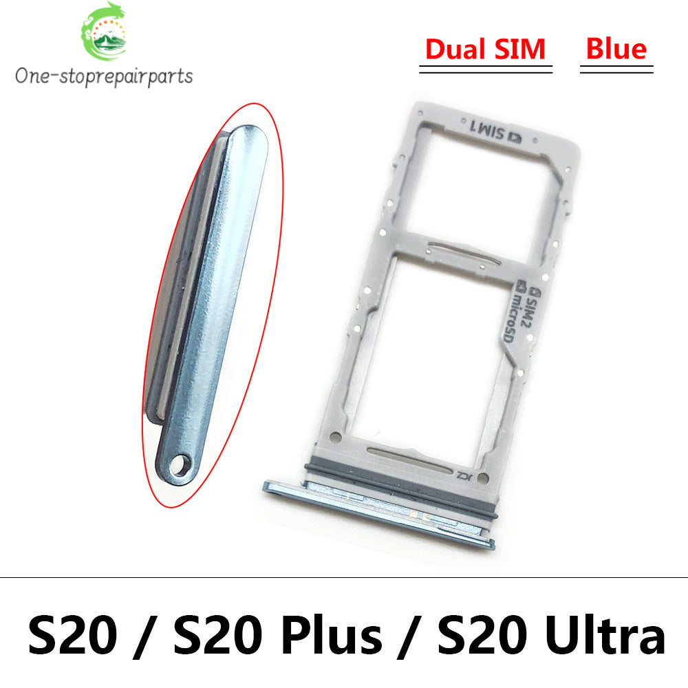 New Single Dual SIM Card Tray  For Samsung  S20 Plus Ultra Sim Slot Holder Replacement Parts Black / Blue / Grey