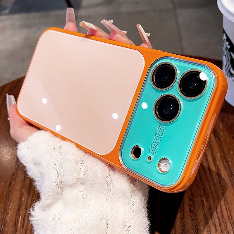 Contrasting color large window glass for iPhone 17promax mobile phone case New iPhone16 seconds change 17pro large window dopamine soft edge 15pro with lens film protection Phone accessories