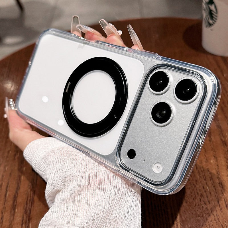 High transparency anti-collision strip fulcrum shell For iPhone 18promax mobile phone case New iPhone17 fully transparent with 360 ° rotating bracket protective case 18pro men's and women's shell Phone Accessories