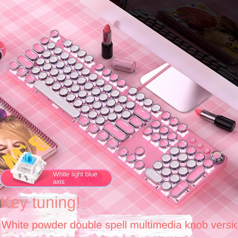 Accessories Mechanical Keyboard Girls Internet celebrities Girls Pink Blue Round Keys Games Punk Style