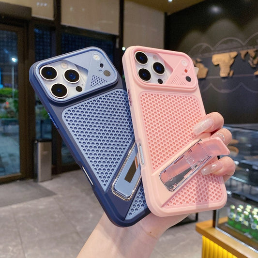 The new mesh cooling is suitable for iPhone 18promax mobile phone case iPhone17Pro one-word bracket 16/15 large window 14 creative anti-drop Phone accessories