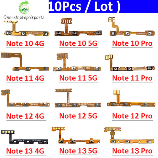 10Pcs,  Power On Off Volume Key Button Flex Cable For Xiaomi Redmi Note 10 10s 11 11s 12 12s 13 Pro Plus 4G 5G Xiaomi  Xiao mi phone repair parts