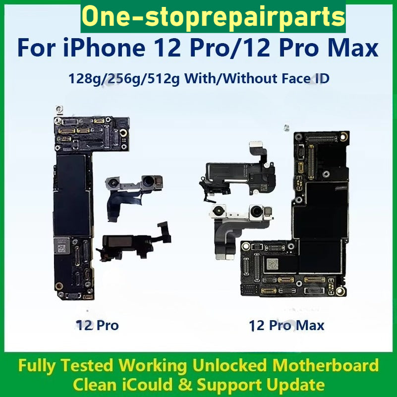 Fully Tested Authentic Motherboard For iPhone 12 Pro Max 128g/256g Unlocked Mainboard With Face ID Cleaned iCloud Fast Shipping iPhone phone repair parts