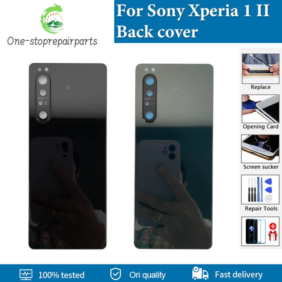 Original New For Sony Xperia 1 II Back Battery Cover Glass Housing Rear Door Case Parts With Camera Lens Replacement Sony phone repair parts