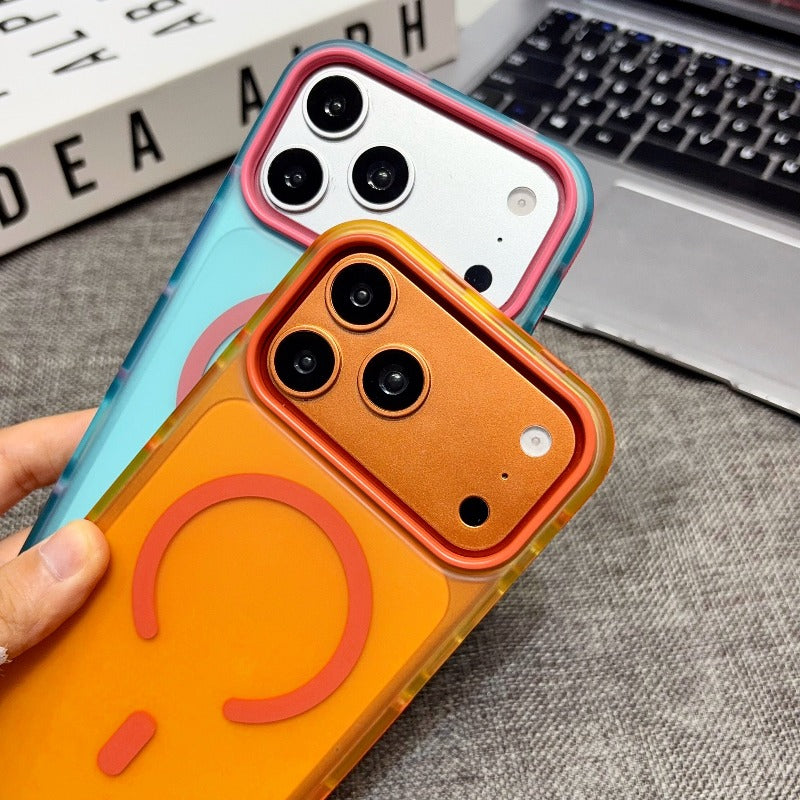 Contrast color matte strong magnetic attraction for iPhone17promax mobile phone case 2026 new female iPhone 17pro advanced sense 16promax large hole without lens 16pm super fire good-looking shell Phone accessories