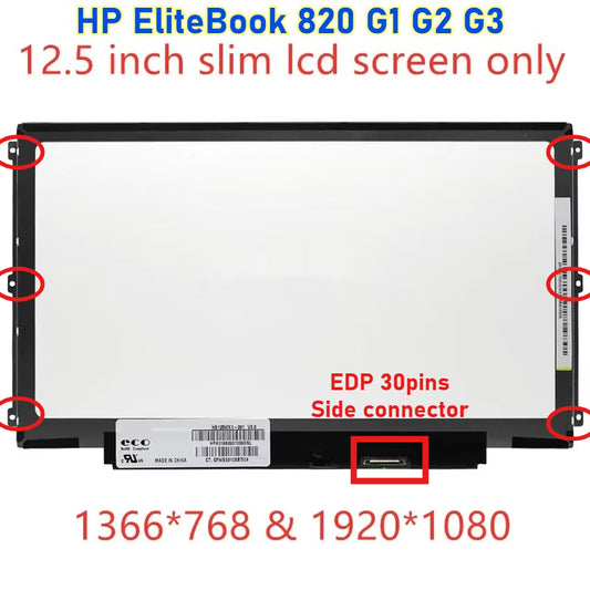 For HP EliteBook 820 G1 G2 G3 1366X768 Display 30PINS 12.5"LAPTOP Screen LP125WF4-SPB2 B125XTN02.0 LP125WH2-TPB1 HB125WX1-100 HP Laptop repair parts