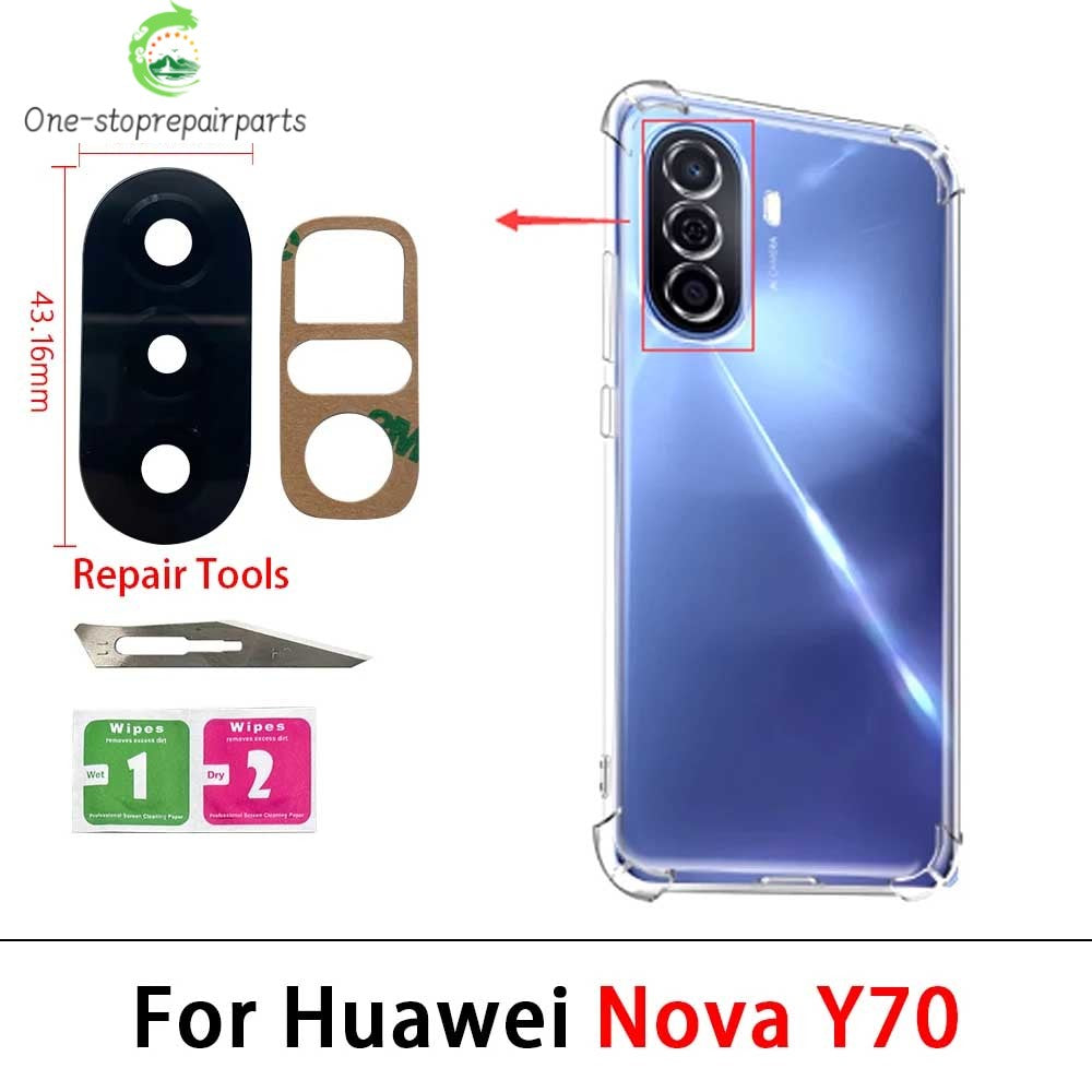 10Pcs，Rear Back Camera Glass Lens For Huawei Nova Y60 Y70 Plus Y90 With Adhesive Huawei phone repair parts