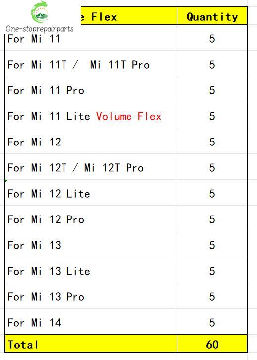 50Pcs, Power On Off Volume Side Button Key Flex Cable For Xiaomi Mi 11 11T 12 12T 12s 13 14 Pro Lite 12s Ultra  Xiaomi  Xiao mi phone repair parts
