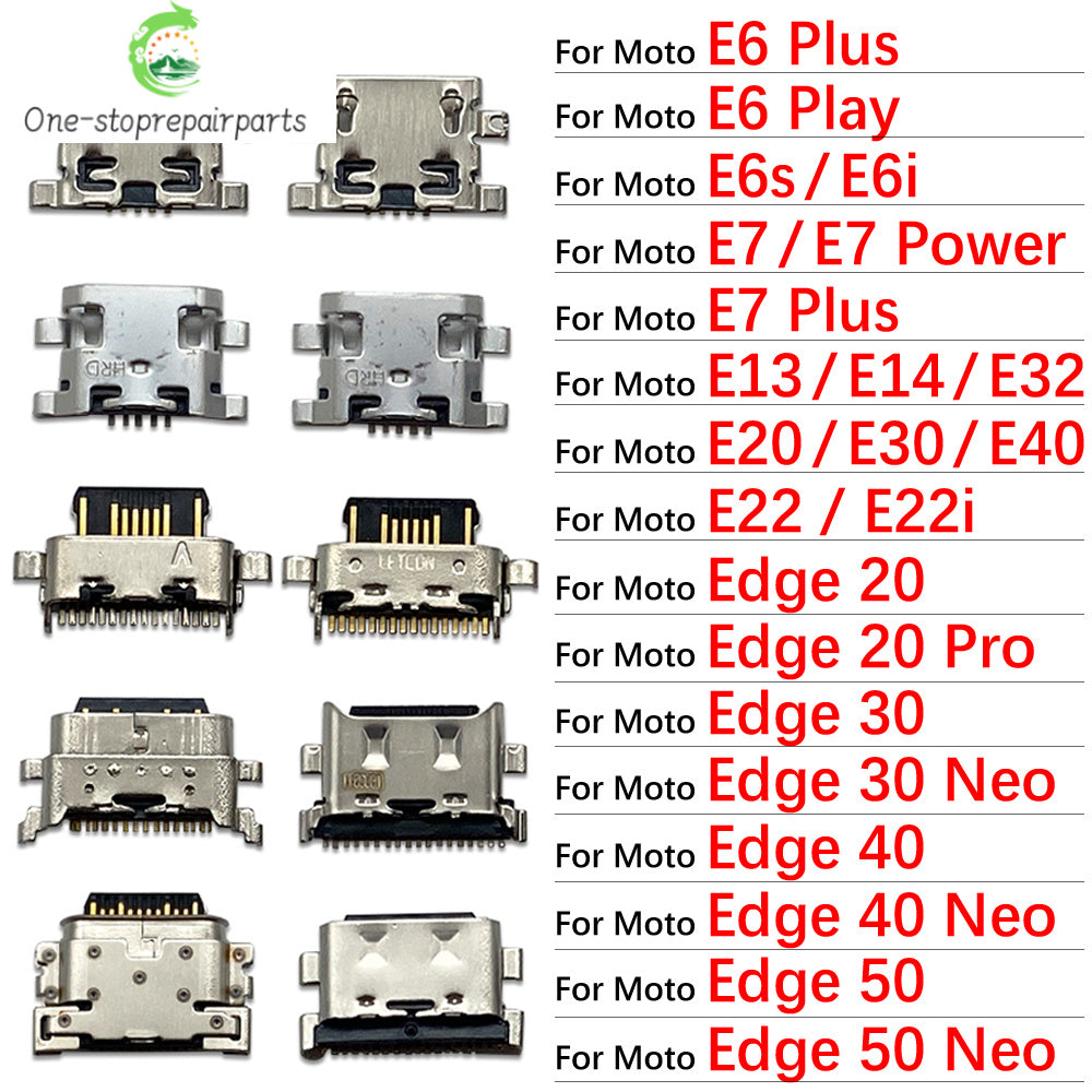 2Pcs, Charger USB Charging Port Dock Connector Socket For Moto Edge 20 30 40 50 Neo E6 E6s E7 E13 E14 E20 E30 E32 E22 Plus Play Motorola phone repair parts