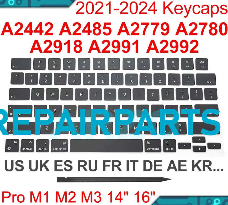 A2442 A2485 A2779 A2780 A2918 A2991 A2992 A3112 A3401 A3185 A3403 A3186 Keycaps Keys Key Cap For Macbook Pro 14" 16" 2021-2023 Macbook repair parts