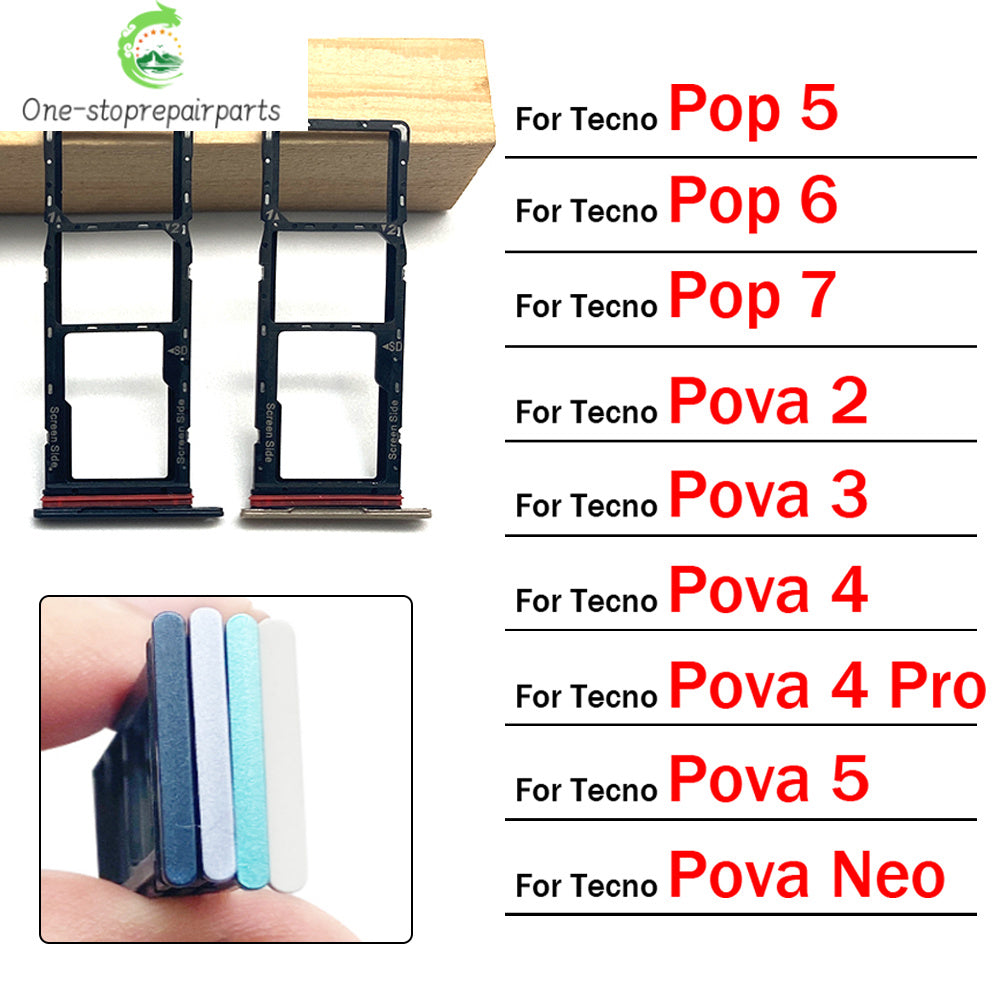 SIM Card Tray Slot Holder Adapter Accessories For Tecno Pop 5 6 7 Pova 2 3 4 5 Neo Pro Tecno phone repair parts
