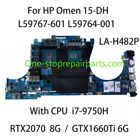 LA-H482P Laptop Motherboard For HP Omen 15-DH With CPU I7-9750H GPU RTX2070 8G GTX1660Ti 6G Motherboard L59767-601 L59764-001 HP laptop repair parts