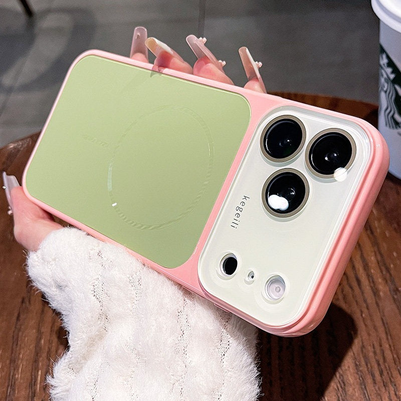 Large window contrast magnetic suction for iPhone 17promax mobile phone case New iPhone16 seconds change 17pro Large window fine ring magnetic suction protective case 15pro Women's case Phone accessories