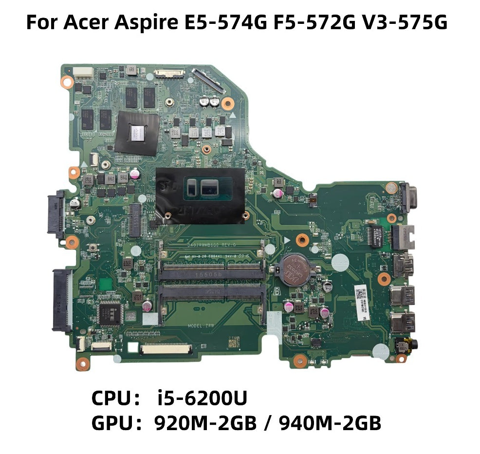 DA0ZRWMB6G0 For Acer Aspire E5-574G V3-575G F5-572G Laptop Motherboard With I5-6200U CPU DDR3L GT920M/GT940M 2G-GPU 100% Working Acer laptop repair parts