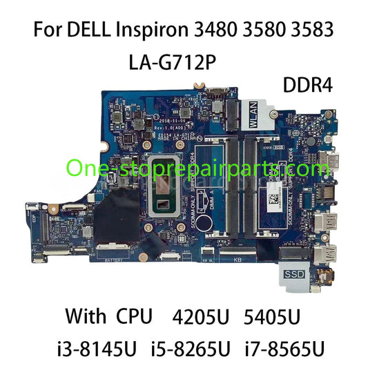 Laptop Motherboard LA-G712P For DELL Inspiron 3480 3580 3583 With CPU 4205U i3-8145U i5-8265U i7-8565U 0TWYDT 0VFMW4 100%Test Dell laptop repair parts