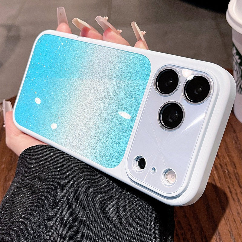 Gradual change glitter for iPhone 17promax mobile phone case new iPhone16 gradual change glitter starlight texture 15pro diamond cut pattern lens frame light fit case Phone accessories