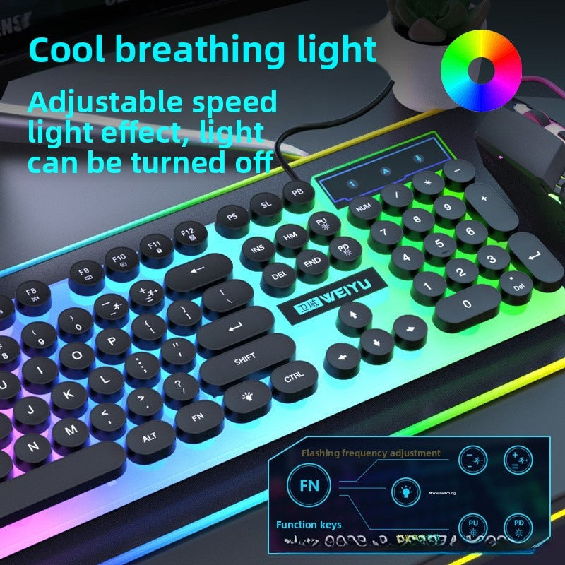 Retro punk USB wired mechanical feel keyboard mouse set office game e-sports special