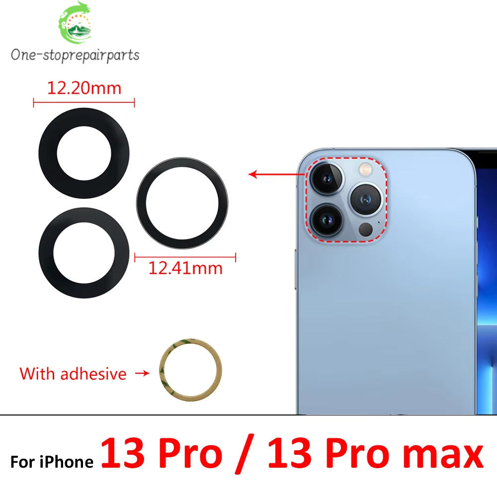 10Pcs, Camera Glass Lens Back Rear Camera Glass Lens For iPhone 11 12 13 14 15 16 17 Pro Max Plus Mini With Sticker Adhesive iPhone phone repair parts