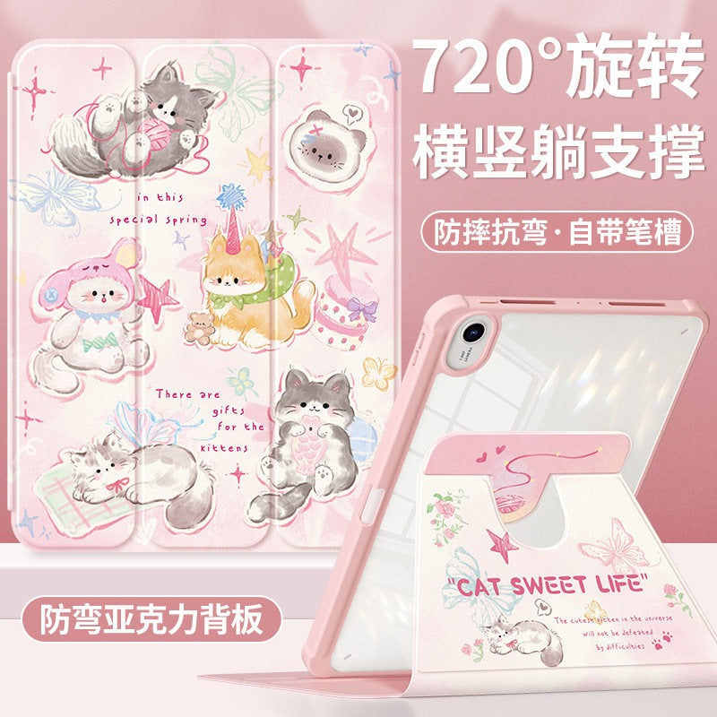 For Huawei matepadair protective case 2025 matepad11 tablet case padse with pen slot pro12.2 rotation 2023 all-inclusive 115s soft light version acrylic 2 cute cat Tablet Accessories