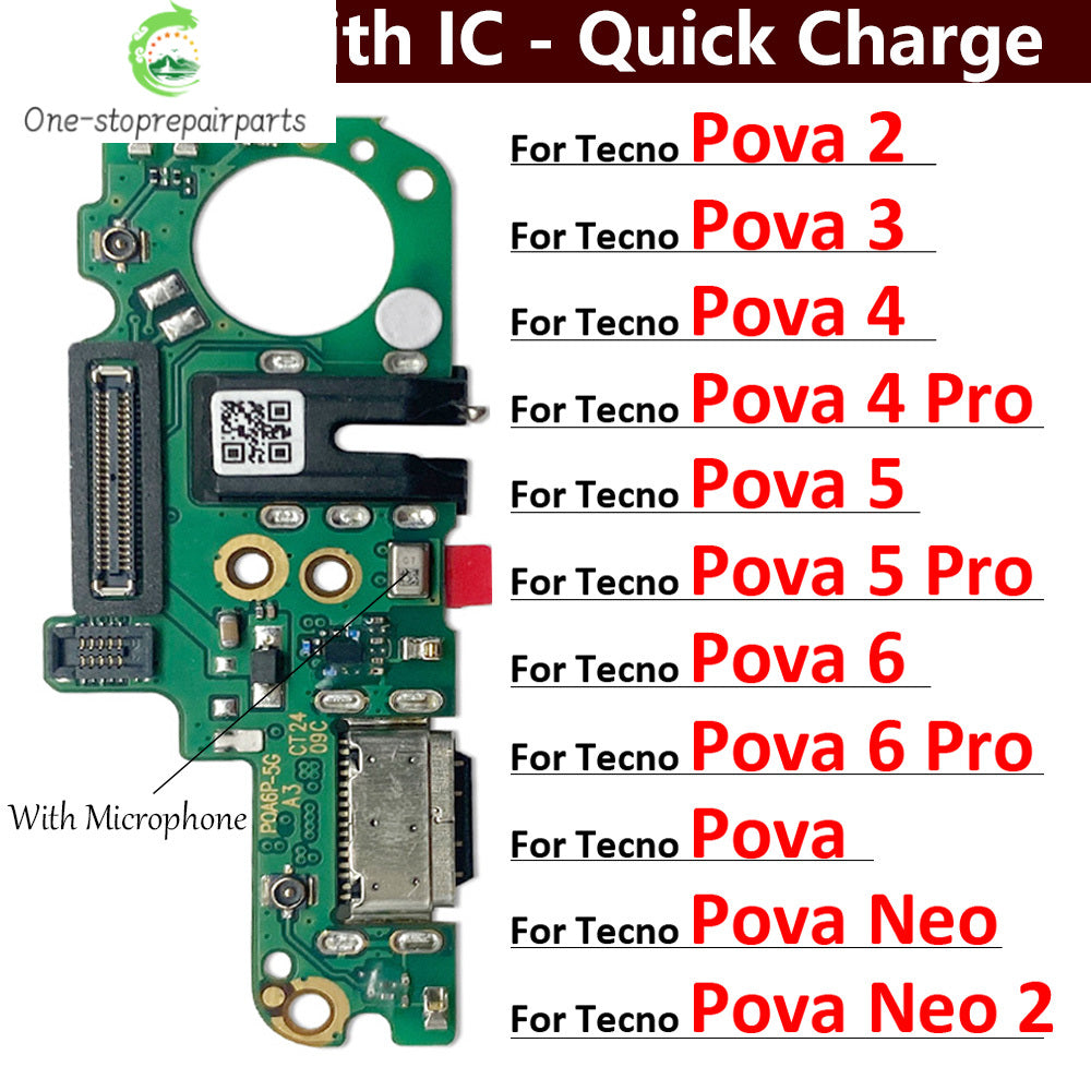 USB Charge Port Dock Connector Charging Board Flex Cable For Tecno Pova 2 3 4 5 6 Pro Neo 2 5G LD7 LE8 Tecno phone repair parts