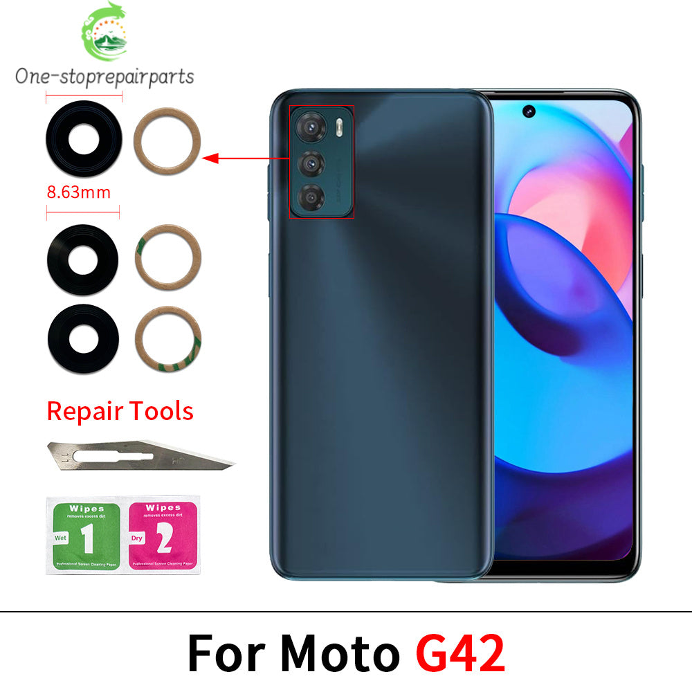 10Pcs, Back Rear Camera Glass Lens With Adhesive For Moto G22 G32 G42 G52 G62 G13 G23 G53 G73 G14 G24 G34 G54 G84 G04 G82 5G Motorola phone repair parts
