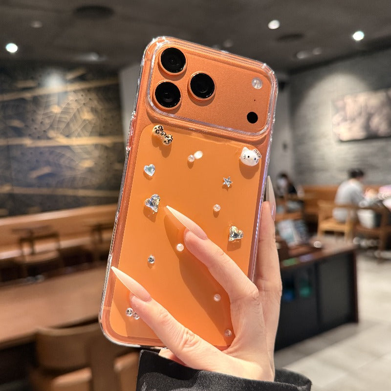 For iPhone 17promax mobile phone case new three-dimensional diamond iPhone17Pro lens all-inclusive transparent cute 16 anti-drop female protective case 15plus Air hard case Phone accessories