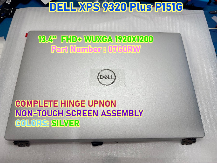 13.4" inch Dell XPS 9320 Plus LCD Touch Screen Assembly 07G0RW 09PG51 0VNRJ0 0YHWYD  029WPH 0VDDHK 0G1GMN 0D6X6W 0JXMV1 0XRYWH LP134WU1-SPB1 LP134WU1-SPA1 LQ134R1-SPB1 ATNA34XK04 LCD Screen Upper Half Kit Display Panel Dell laptop repair parts