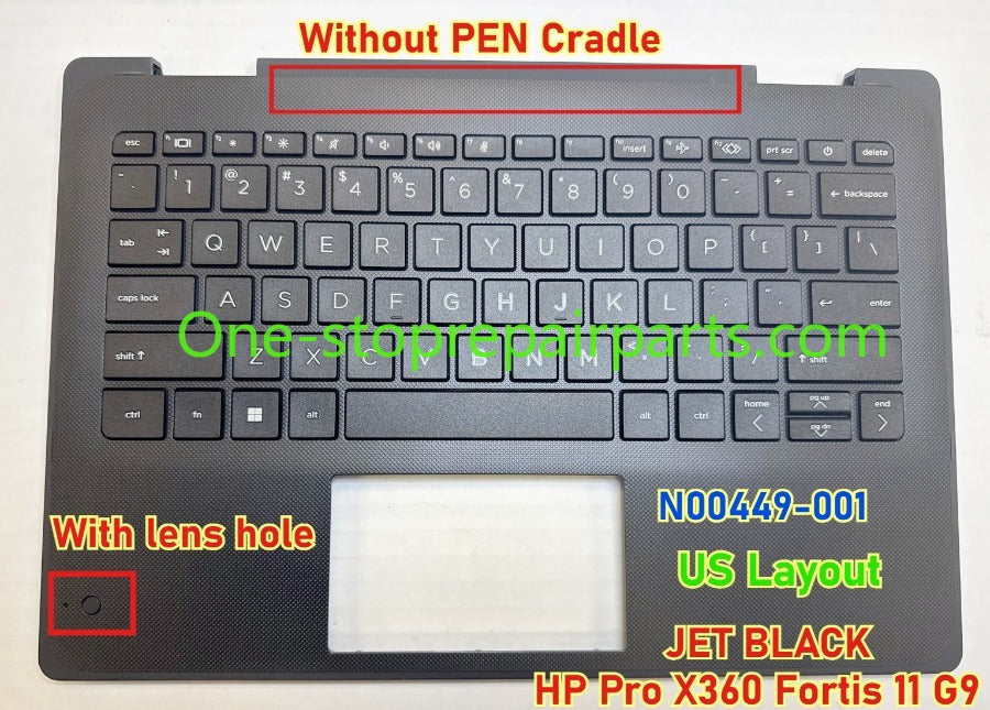 Original new Upper C-cover with US keyboard Assembly Non-Backlit Without PEN Cradle For HP Pro x360 Fortis 11 inch G9 Palmrest keyboard US N00449-001 TOP COVER W/KEYBOARD JET BLACK HP laptop repair parts