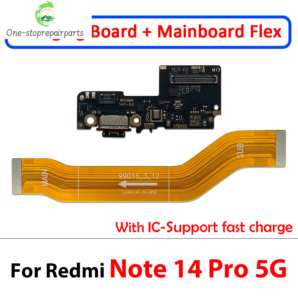 10Pcs Dock Connector Micro USB Charger Charging Port Main Flex Cable Microphone Board For XIaomi Redmi Note 14 Pro Plus 4G 5G  Xiaomi  Xiao mi phone repair parts