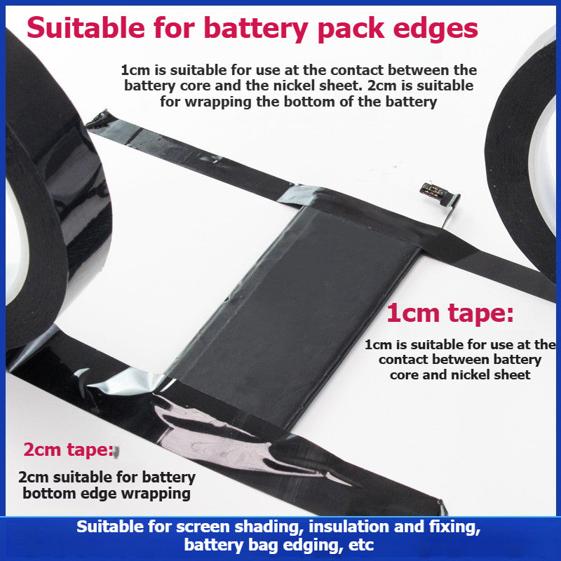 Mobile phone battery cell insulation sticker - Specialized for sealing and edge wrapping of lithium battery small boards - Black all-coverage anti-glare heat-resistant tape - Repair Tools