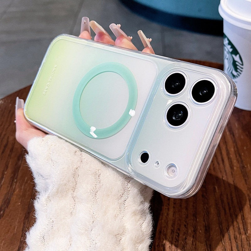 Macaron gradual change for iPhone 17promax mobile phone case new iPhone16 smudge gradual change magnetic attraction, protective case 15pro fine hole frame protective case Phone accessories