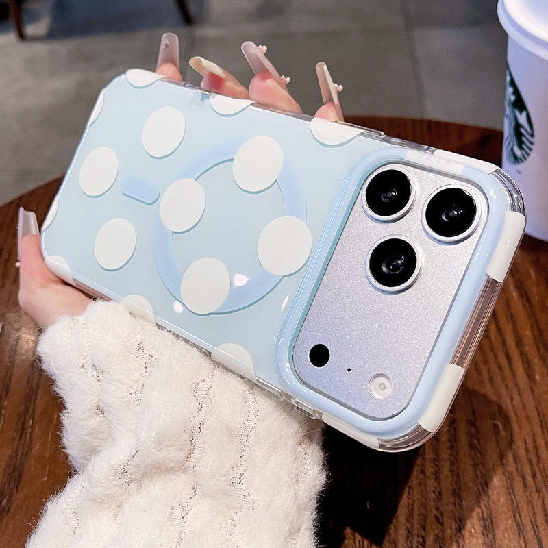 Macaron polka dot bracket for iPhone 17promax mobile phone case new iPhone16 Korean silicone gentle dream polka dot women's case 15pro high value case Phone accessories