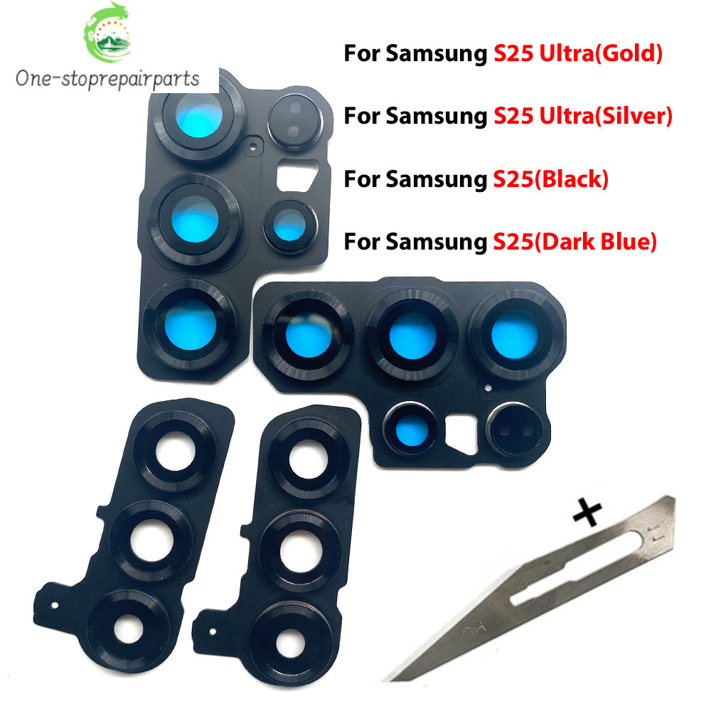 New Rear Camera Glass Lens Cover With Frame Holder with Sticker For Samsung S25 Plus S25 Ultra Replacement Parts Samsung phone repair parts