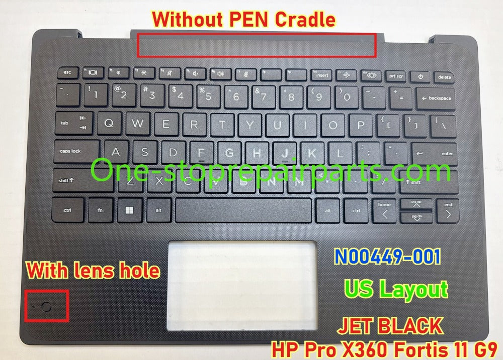 Original new Upper C-cover with US keyboard Assembly Non-Backlit Without PEN Cradle For HP Pro x360 Fortis 11 inch G9 Palmrest keyboard US N00449-001 TOP COVER W/KEYBOARD JET BLACK HP laptop repair parts