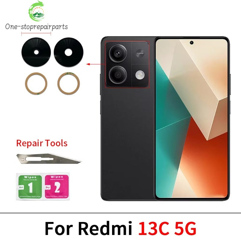 100Pcs, Back Rear Camera Glass Lens For Xiaomi Redmi 6 6A 7 7A 8 8A 9 9A 9C 9T 10 10A 10C 12 12C 13 13C 4G 5G Camera Glass Lens Xiaomi  Xiao mi phone repair parts