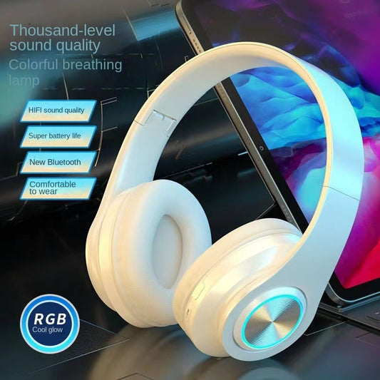 Accessories New B39 Headset Bluetooth Headset Wireless Subwoofer Headset Folding Card Colorful Light-emitting Headset