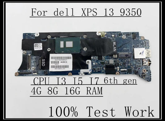 For Dell XPS 13 9350 Laptop Motherboard P54G LA-C881P With I3 I5 I7 CPU 4G/8G/16G RAM 100% Test Work Dell laptop repair parts