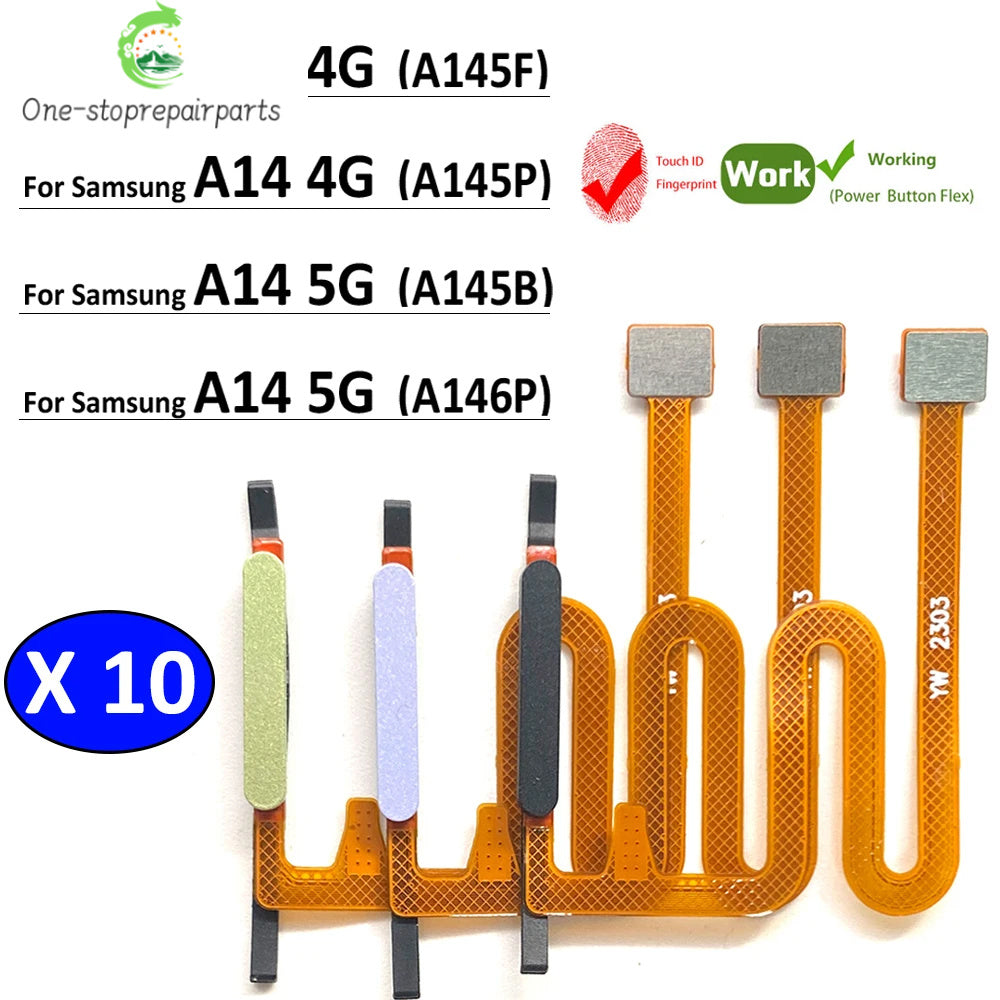 10Pcs, For Samsung A14 4G 5G A145F A145P A146B A146P Fingerprint Sensor Home Return Key Menu Button Flex Cable Samsung phone repair parts
