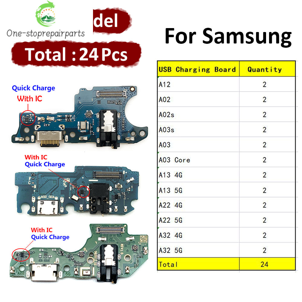 24Pcs New For Samsung A02 A12 A13 A22 A32 4G 5G A02s A03s A03 Core USB Charging Board Port Dock Charger Connector Flex Cable Samsung phone repair parts