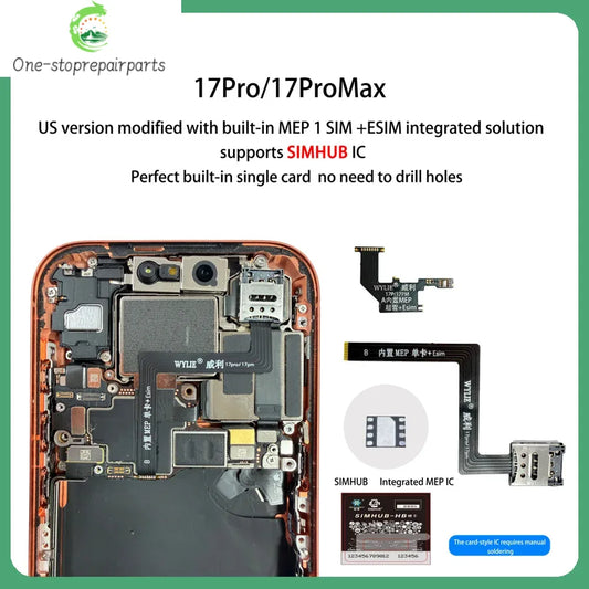 Wylie For iPhone 17 Pro Max Esim Convert to Sim Single Card Built in Cable US Version MEP Integration Solution Support SIMHUB IC Professional Repair Tools