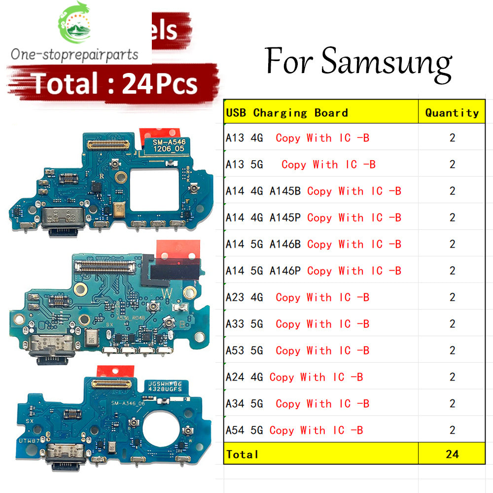 24Pcs, New For Samsung A13 A23 A33 A53 A14 A24 A34 A54 4G 5G USB Charge Port Jack Dock Connector Charging Board Flex Cable Samsung phone repair parts