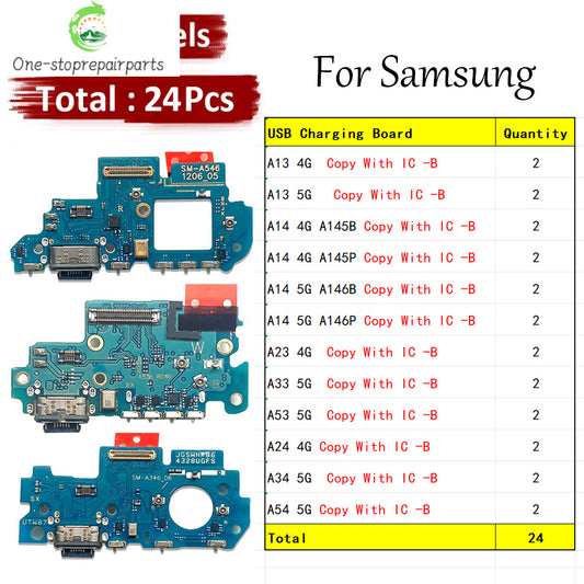 24Pcs, New For Samsung A13 A23 A33 A53 A14 A24 A34 A54 4G 5G USB Charge Port Jack Dock Connector Charging Board Flex Cable Samsung phone repair parts